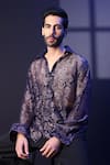Label Muslin_Blue Net Embroidery Designer Shirt _at_Aza_Fashions