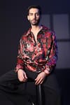 Label Muslin_Red Floral Print Designer Shirt _Online_at_Aza_Fashions