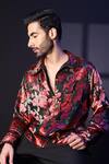 Label Muslin_Red Floral Print Designer Shirt _at_Aza_Fashions