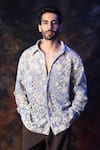 Buy_Label Muslin_Blue Cotton Crochet Designer Shirt _at_Aza_Fashions
