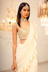 Buy_Foram Patel_Cream Georgette Embroidery, Mirrors, Cut Pre-draped Ruffle Saree With Blouse _Online_at_Aza_Fashions