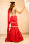 Shop_Foram Patel_Red Georgette Mirrors, Cut Work Round Neck Mumtaz Draped Saree With Blouse _at_Aza_Fashions