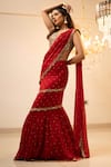 Buy_Foram Patel_Red Georgette Mirrors, Cut Work Round Neck Mumtaz Draped Saree With Blouse _at_Aza_Fashions