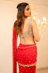 Foram Patel_Red Georgette Mirrors, Cut Work Round Neck Mumtaz Draped Saree With Blouse _Online_at_Aza_Fashions