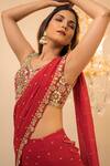 Buy_Foram Patel_Red Georgette Mirrors, Cut Work Round Neck Mumtaz Draped Saree With Blouse _Online_at_Aza_Fashions