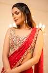 Shop_Foram Patel_Red Georgette Mirrors, Cut Work Round Neck Mumtaz Draped Saree With Blouse _Online_at_Aza_Fashions