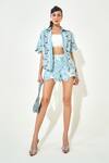 Buy_Qala Clothing_Blue Denim Cut Work Collared Light Embroidered Co-ord Set _at_Aza_Fashions