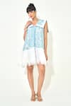 Buy_Qala Clothing_Blue Denim, Cotton, Poplin Lace Scoop Neck Light Embroidered Cutwork Dress _at_Aza_Fashions