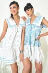 Buy_Qala Clothing_Blue Denim, Cotton, Poplin Lace Scoop Neck Light Embroidered Cutwork Dress _Online_at_Aza_Fashions