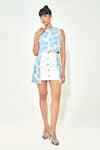 Buy_Qala Clothing_Blue Denim Lace, Metallic Thread Round Neck Light Embroidered Skirt Set _at_Aza_Fashions
