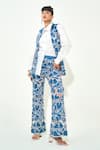 Buy_Qala Clothing_Blue Denim, Cotton, Poplin Embroidery, Pearls, Cut Work Round Neck, Collared Set _at_Aza_Fashions