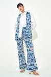 Shop_Qala Clothing_Blue Denim, Cotton, Poplin Embroidery, Pearls, Cut Work Round Neck, Collared Set _at_Aza_Fashions