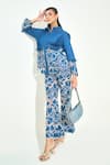 Qala Clothing_Blue Denim Embroidery, Cut Work Collared Dark Set _Online_at_Aza_Fashions