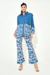 Buy_Qala Clothing_Blue Denim Embroidery, Cut Work Collared Dark Set _at_Aza_Fashions