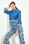Shop_Qala Clothing_Blue Denim Embroidery, Cut Work Collared Dark Set _Online_at_Aza_Fashions