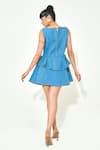 Shop_Qala Clothing_Blue Denim Fabric Flowers Square Neck Dark Structure Short Dress _at_Aza_Fashions