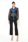 Qala Clothing_Blue Denim, Mesh Collared Utility Shirt _Online_at_Aza_Fashions