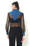 Shop_Qala Clothing_Blue Denim, Mesh Collared Utility Shirt _at_Aza_Fashions