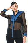 Buy_Qala Clothing_Blue Denim, Mesh Collared Utility Shirt _at_Aza_Fashions