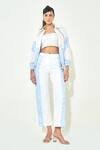 Buy_Qala Clothing_Blue Denim Lace Round Neck Light Jacket And Pant Set _at_Aza_Fashions