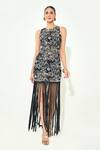 Buy_Qala Clothing_Black Knit Fringe Round Neck Maxi Dress _at_Aza_Fashions