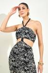 Qala Clothing_Black Knit Embroidery Halter Neck Floral Dress _Online_at_Aza_Fashions