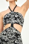 Buy_Qala Clothing_Black Knit Embroidery Halter Neck Floral Dress _Online_at_Aza_Fashions