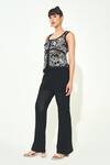 Shop_Qala Clothing_Black Knit Embroidery Round Neck Top And Bellbottom Pant Set _at_Aza_Fashions