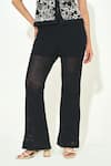 Shop_Qala Clothing_Black Knit Embroidery Round Neck Top And Bellbottom Pant Set _Online_at_Aza_Fashions