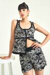 Qala Clothing_Black Knit Embroidery Round Neck Floral Co-ord Set _Online_at_Aza_Fashions