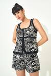 Buy_Qala Clothing_Black Knit Embroidery Round Neck Floral Co-ord Set _Online_at_Aza_Fashions