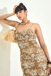 Buy_Qala Clothing_Beige Knit Embroidery Floral Maxi Dress _Online_at_Aza_Fashions