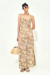 Buy_Qala Clothing_Beige Knit Embroidery Floral Maxi Dress _at_Aza_Fashions