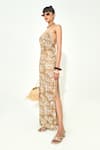 Qala Clothing_Beige Knit Embroidery Floral Maxi Dress _at_Aza_Fashions