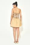 Shop_Qala Clothing_Beige Knit, Cotton Embroidery Sweetheart Neck Palma Sundower Short Dress _at_Aza_Fashions