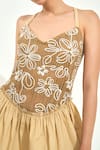 Shop_Qala Clothing_Beige Knit, Cotton Embroidery Sweetheart Neck Palma Sundower Short Dress _Online_at_Aza_Fashions