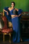 Buy_Supria Munjal_Navy Silk Fabric Flowers Asymmetric Nautical Blue Mori Gown _at_Aza_Fashions