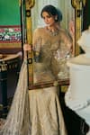 Supria Munjal_Gold Chanderi, Tissue Embroidery, Sequins Round Neck Sand Gown _Online_at_Aza_Fashions