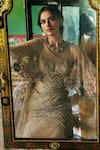 Buy_Supria Munjal_Gold Chanderi, Tissue Embroidery, Sequins Round Neck Sand Gown _Online_at_Aza_Fashions