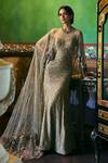 Buy_Supria Munjal_Gold Chanderi, Tissue Embroidery, Sequins Round Neck Sand Gown _at_Aza_Fashions