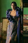 Supria Munjal_Navy Silk Embroidery Sweetheart Neck Blue Designer Gown _Online_at_Aza_Fashions