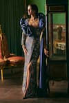Shop_Supria Munjal_Navy Silk Embroidery Sweetheart Neck Blue Designer Gown _at_Aza_Fashions