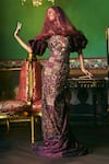 Buy_Supria Munjal_Wine Silk Beads Bandeau Neck Pure Designer Gown _at_Aza_Fashions