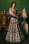 Buy_Supria Munjal_Blue Chanderi , Chanderi, Sequins, Beads, Royal Lehenga Set _at_Aza_Fashions