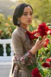Buy_Supria Munjal_Gold Chanderi, Tissue, Velvet Embroidery Round Neck Sand Kurta Sharara Set _Online_at_Aza_Fashions