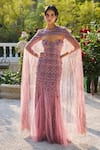 Buy_Supria Munjal_Purple Tulle Beads Sweetheart , High Embellished Designer Gown And Cape _at_Aza_Fashions