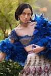 Supria Munjal_Blue Satin, Linen Sequins, Embroidery, Beads Round Royal Shimmer Lehenga Set _Online_at_Aza_Fashions