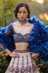 Buy_Supria Munjal_Blue Satin, Linen Sequins, Embroidery, Beads Round Royal Shimmer Lehenga Set _Online_at_Aza_Fashions