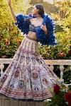 Buy_Supria Munjal_Blue Satin, Linen Sequins, Embroidery, Beads Round Royal Shimmer Lehenga Set _at_Aza_Fashions