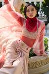 Supria Munjal_Beige Georgette, Crepe Embroidery Round , Open Skirt Blouse Cape Set _Online_at_Aza_Fashions